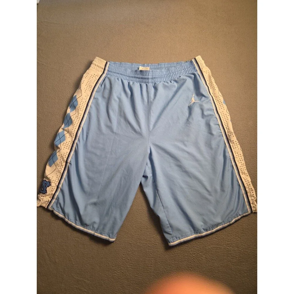 Vintage Nike Jordan UNC Tar Heels Basketball Shorts Medium Blue Argyle Stitched